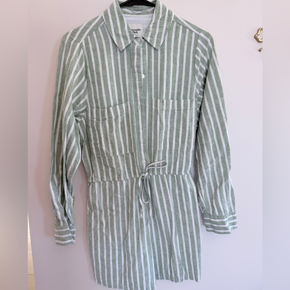 Green linen blend romper
